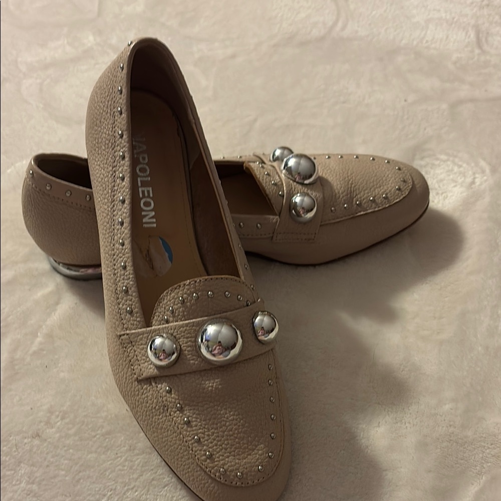 Tan Suede Flats with Silver Embellishments